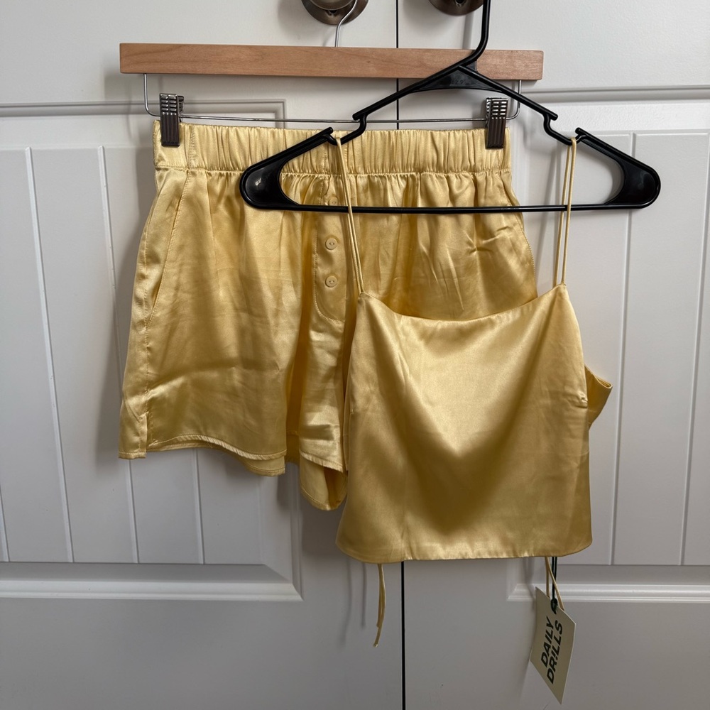 Daily Drills Yellow Satin Cami and Shorts Set